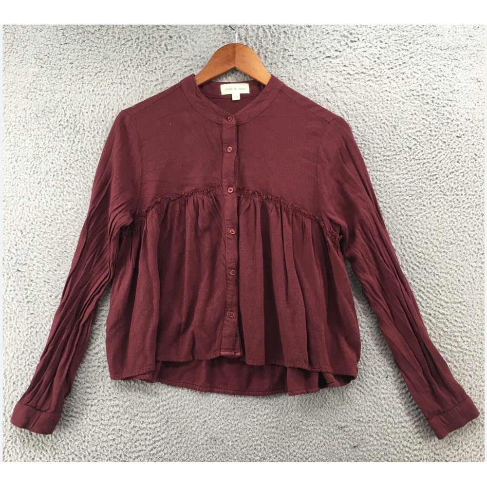 Cloth & Stone Peplum Button Up Shirt Womens Medium Burgundy Long‎ Sleeve